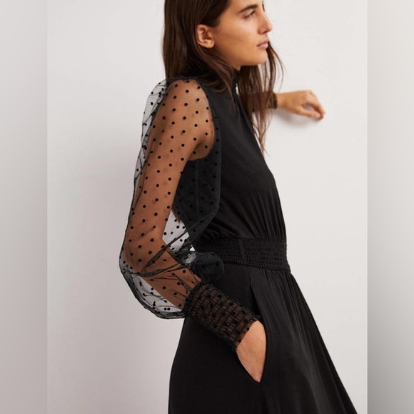 NWT Boden Black Polka Dot Tulle Sleeve Midi Party Dress Size US 6R - Picture 2 of 8